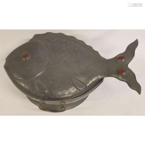 3 Pc. Signed Chinese Export Pewter Fish Form Bowl.