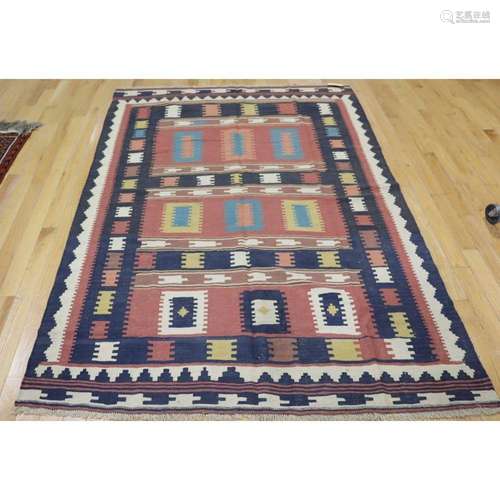 Vintage And Finely Hand Woven Kilim Carpet.