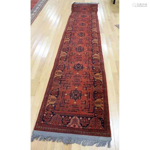 Vintage And Finely Hand Woven Bokhara Runner.