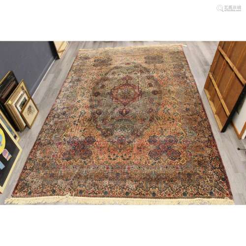 Large Antique & Finely Hand Woven Kerman Carpet.