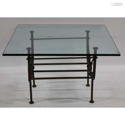 Vintage Giacometti Iron & Glass Top Table.