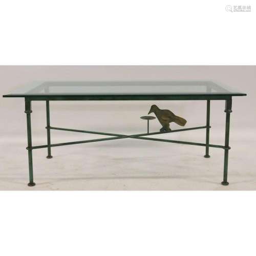 Vintage Patinated Metal Bird Table.
