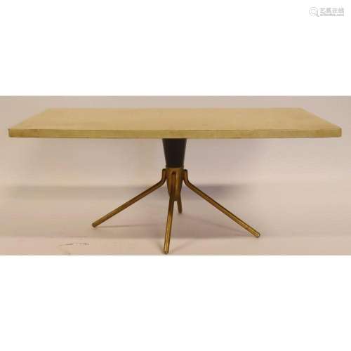 Midcentury Parchment & Brass Table.