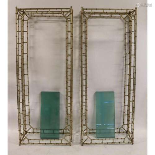 Midcentury Pair Of Silvered Metal Etageres.