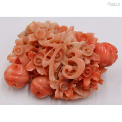 JEWELRY. Highly and Finely Carved Coral Brooch.