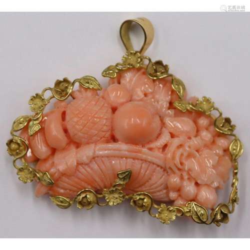 JEWELRY. Italian 18kt Gold and Coral Pendant.