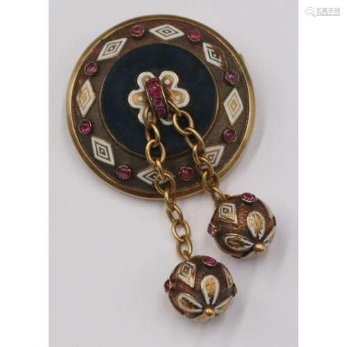 JEWELRY. Victorian 18kt Gold, Enamel and Ruby