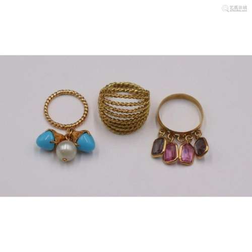 JEWELRY. (2) Gold Tassel Rings with Gems and
