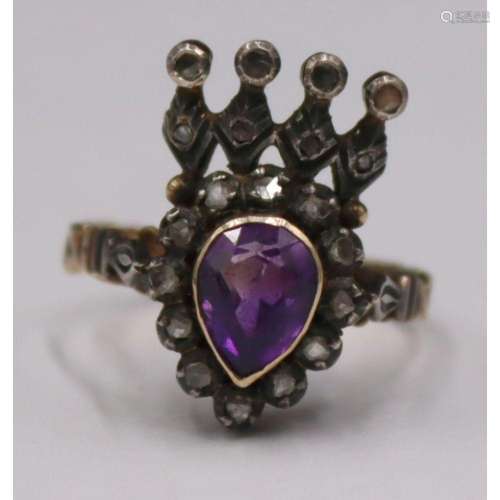 JEWELRY. Antique Silver-Topped Gold Amethyst and