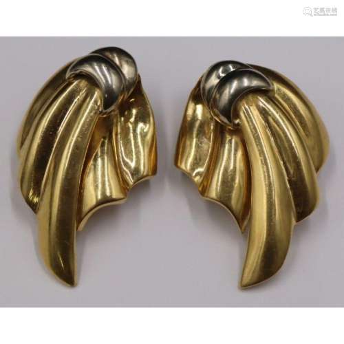 JEWELRY. Pair of Italian Bi-Color Gold Earrings.