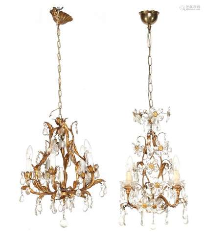 2 brass chandeliers