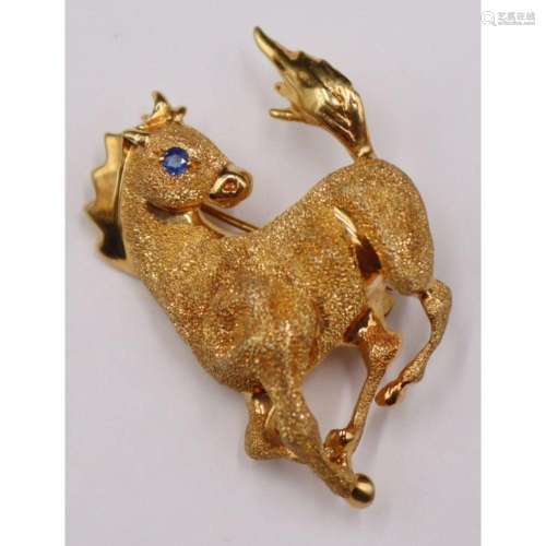 JEWELRY. Signed 18kt Gold and Gem Horse Brooch.