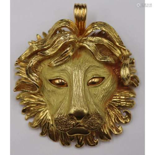 JEWELRY. Large 18kt Gold Lion's Head Pendant