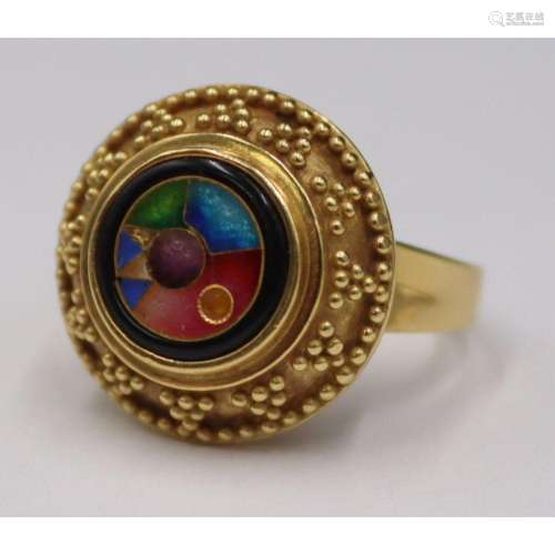JEWELRY. Signed 18kt Gold and Enamel Ring.