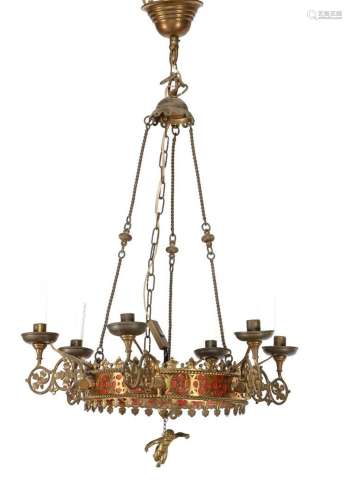 Brass 6-light chandelier