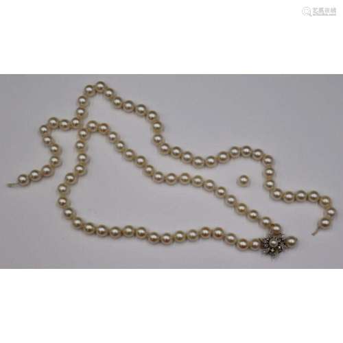 JEWELRY. 14kt Gold, Diamond and Pearl Necklace.