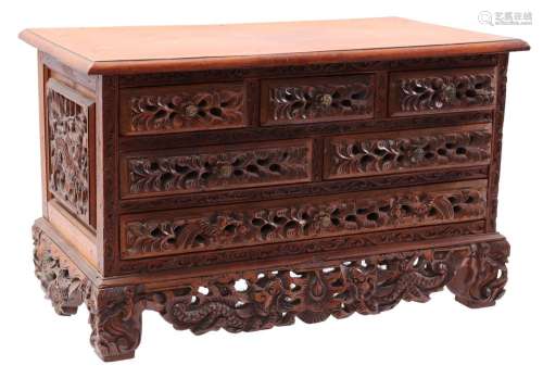 Teak oriental 6-drawer cabinet