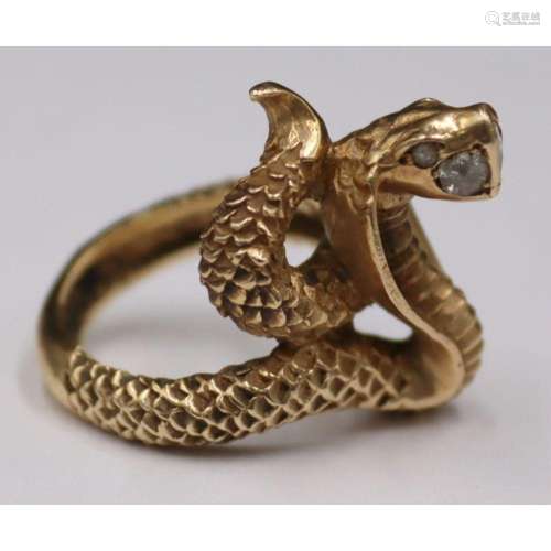 JEWELRY. 14kt Gold and Diamond Cobra Ring.
