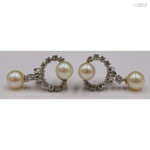 JEWELRY. Pair of 14kt Gold, Diamond and Pearl