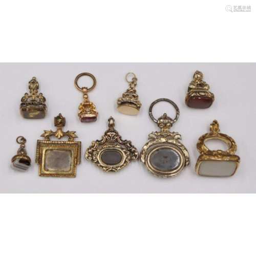 JEWELRY. (9) Antique Assorted Gold Tone Fobs.