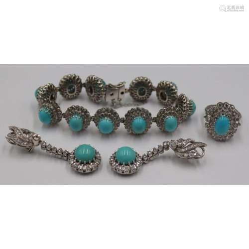 JEWELRY. 4 pc. 14kt Gold, Turquoise and Diamond