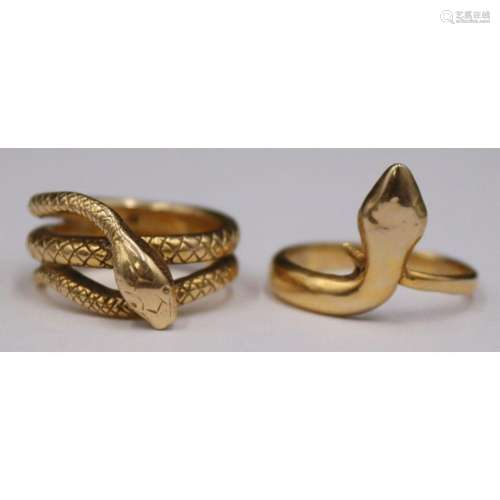JEWELRY. (2) 14kt Gold Snake Form Rings.