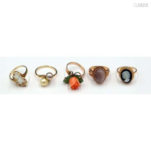 JEWELRY. (5) Assorted Gold Rings With Pearls and.