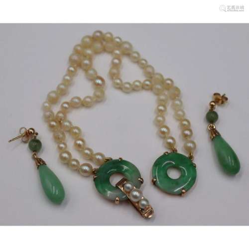JEWELRY. 14kt Gold, Jade and Pearl Jewelry.