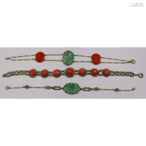 JEWELRY. (3) Jade, Coral and Carnelian Bracelets.