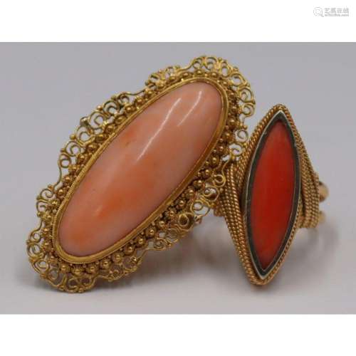 JEWELRY. (2) 18kt and 22kt Gold and Coral Rings.