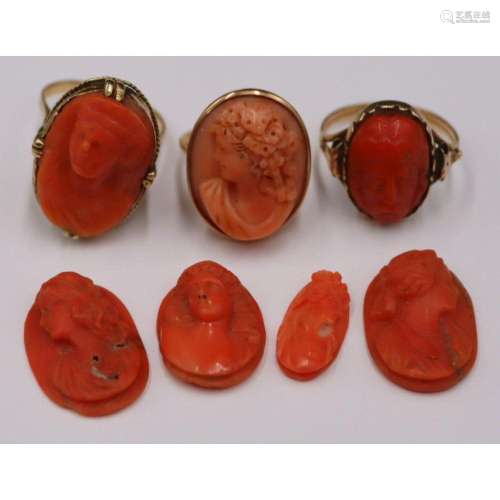 JEWELRY. Antique/Vintage Carved Coral Jewelry.