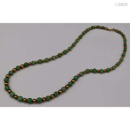 JEWELRY. Graduated Jade and Gold-Tone Necklace.