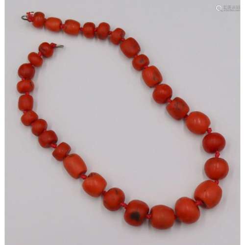 JEWELRY. Graduated Carved Coral Beaded Necklace.