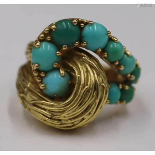 JEWELRY. Signed 18kt Gold and Turquoise Ring.