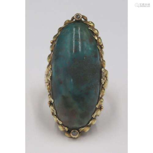 JEWELRY. 14kt Gold, Turquoise and Diamond Ring.