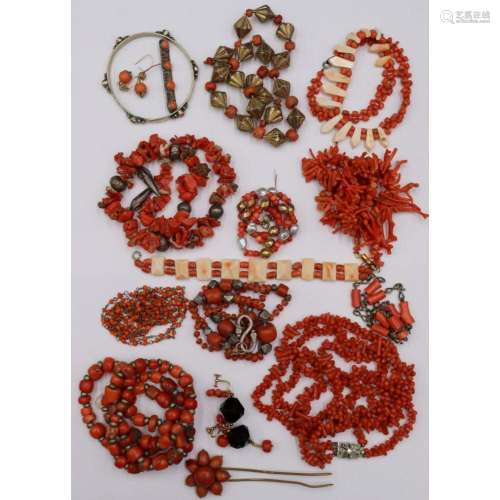 JEWELRY. Assorted Grouping of Coral Jewelry.