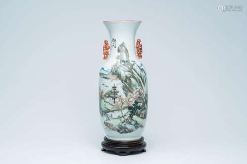 A Chinese qianjiang cai vase with an animated mountain lands...