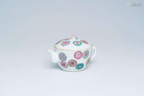 A Chinese famille rose teapot and cover with floral design, ...