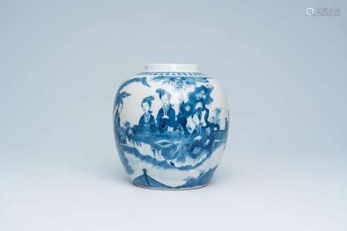 A Chinese blue and white ginger jar with ladies making music...