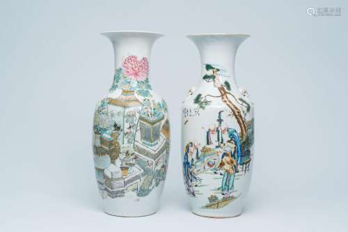 Two Chinese qianjiang cai vases with '100 antiquities' and s...