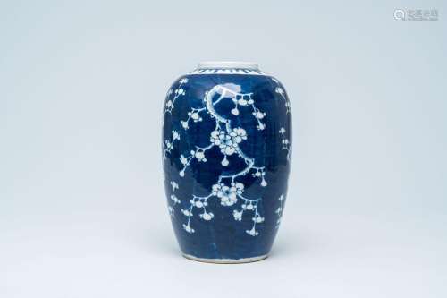 A Chinese blue and white prunus on cracked ice ground ginger...