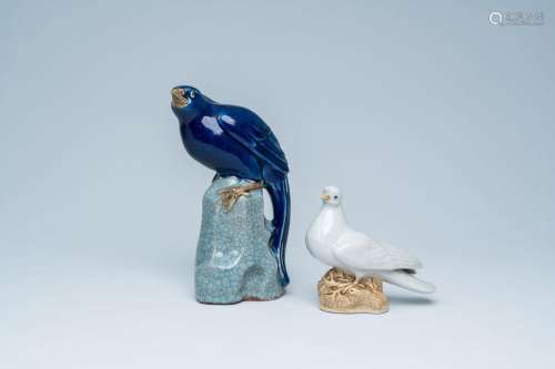 Two Chinese polychrome models of birds, 20th C.<br />
H 27 -...