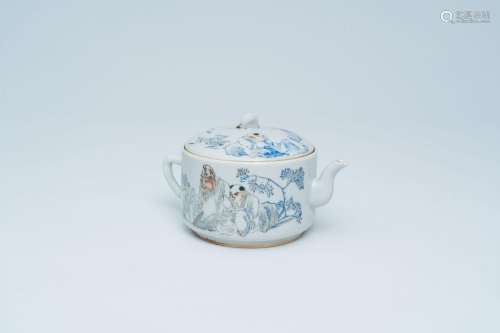 A Chinese qianjiang cai teapot and cover with figures in a l...