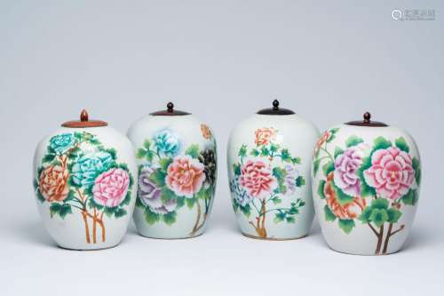 Four Chinese famille rose ginger jars with floral design, 20...