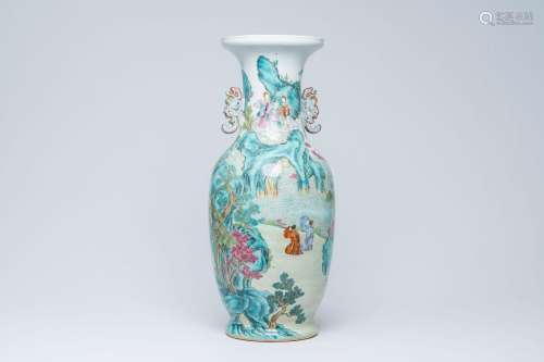 A Chinese famille rose vase with narrative design all around...
