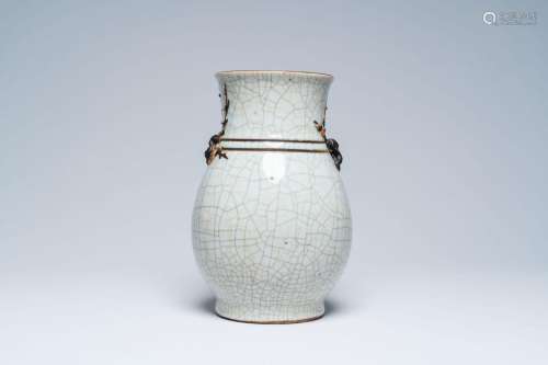 A Chinese Nanking crackle glazed vase with relief design, 19...