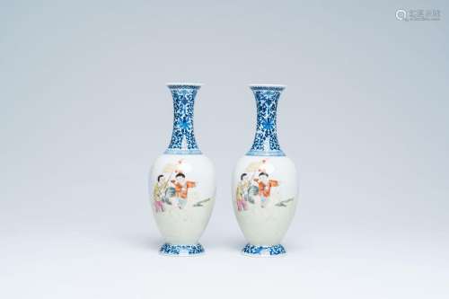 A pair of Chinese famille rose 'playing boys' vases, Republi...