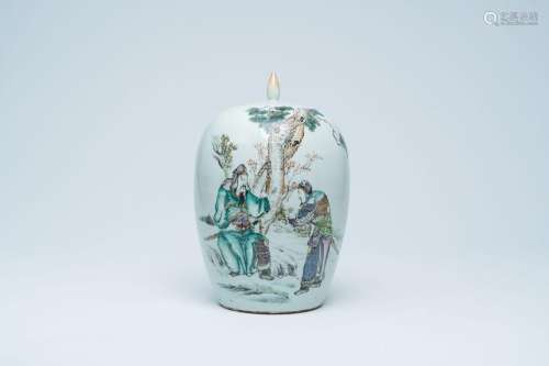 A Chinese qianjiang cai 'Guan Yu' ginger jar and cover, 19th...
