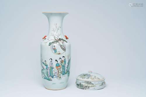A Chinese qianjiang cai tureen and cover with an animated ri...