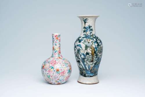 A Chinese bottle-shaped famille rose 'millefleurs' vase and ...